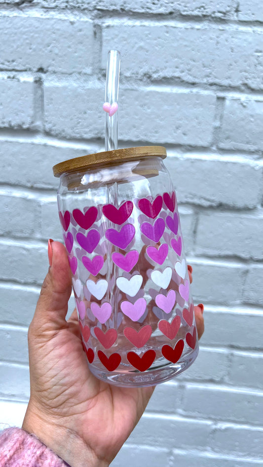 Pink Hearts - 16 Oz Glass Can