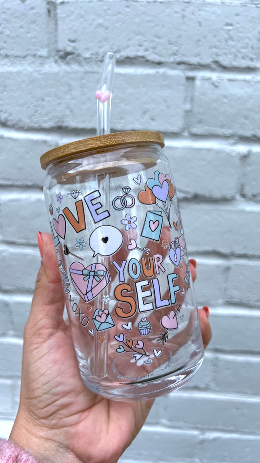 Love Your Self Doodle - 16 Oz Glass Can
